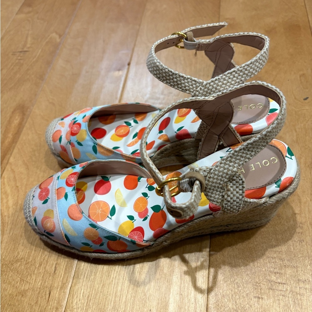 Cole Haan Cloudfeel Espadrille Wedge sandals citrus lemon orange shoes new 9.5 - Picture 4 of 9